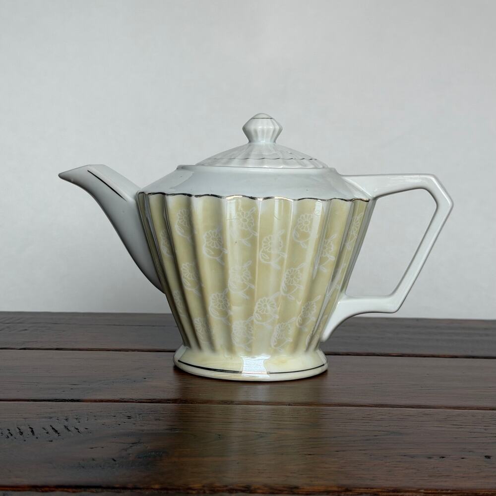 UCAGCO Japan Lusterware Teapot – Yellow with White Roses Vintage Ceramic Tea Pot